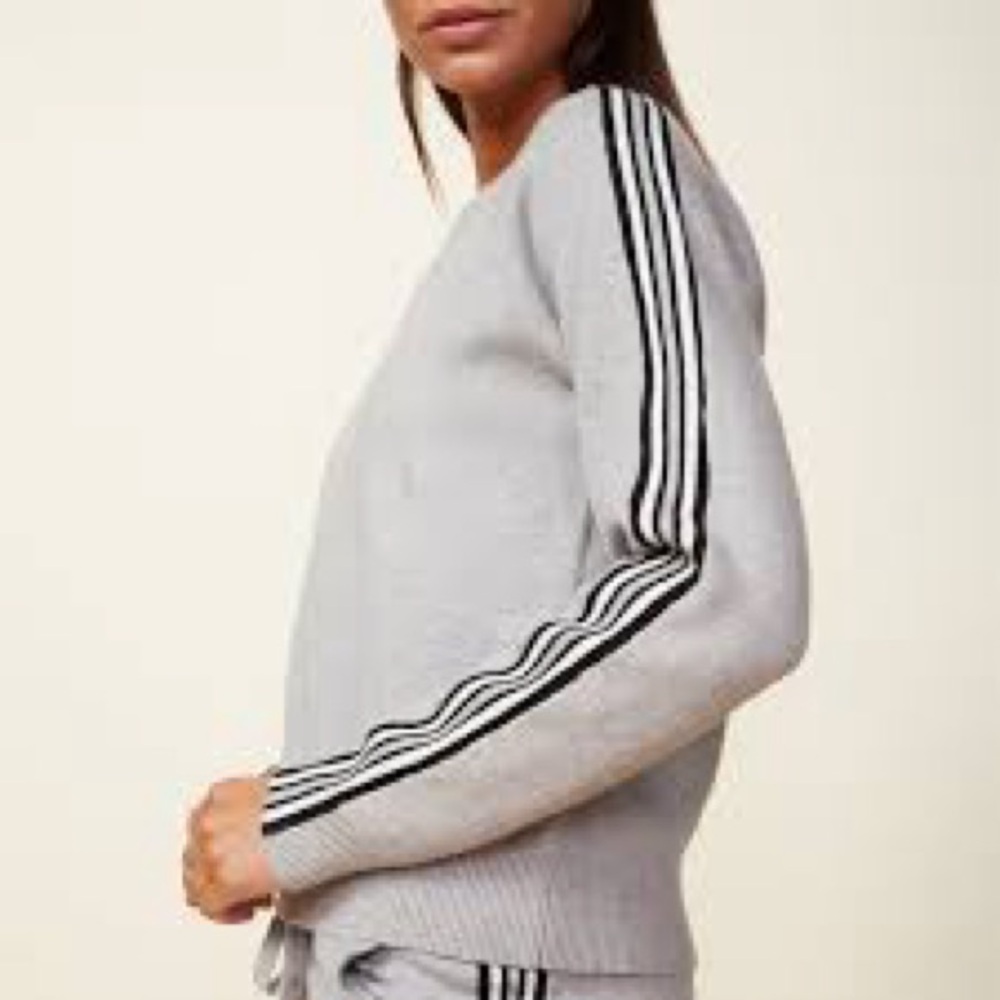 NEW Monrow Set Soft Knit Cozy Gray Luxury Lounge Jogger Sweater Sporty Stripe L - Picture 2 of 16